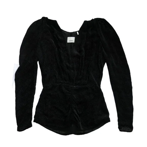 ISABEL MARANT Black Silk Viscose MARLIN Burnout Polka Dot Ruched Top 38 - Picture 3 of 11